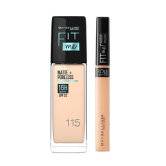 Maybelline New York Perfect Fit Me Flawless Matte Base Makeup Combo Conceal For Oily Skin+Blend Duo Kit,Medium Coverage Fit Me Foundation Powder 115 (30Ml)+Fit Me Concealer Shade 10 (6.8Ml),Pack Of 1