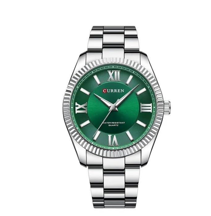 CURREN-Men's Stainless Steel Band Watch, Simple, Round Dial, Casual, Fashion, Water Resistant, Quartz, 8453 - SILVER GREEN