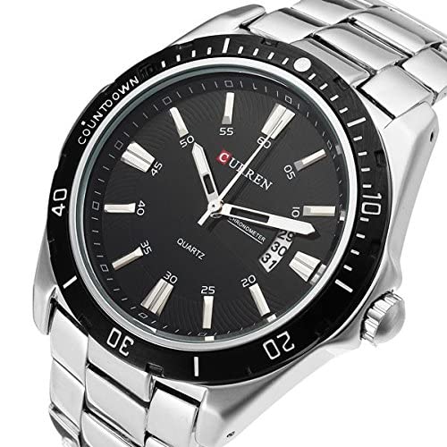 CURREN Men's Analog Watch Stainless Steel Case Black Dial Date Window Stainless Steel Case