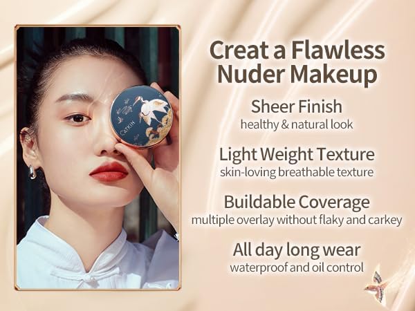 Catkin Phoenix Cushion Foundation Buildable Coverage Anti-Aging Serum Makeup, Sheer Satin Finish, Refill Included, Light Beige 0.46 Oz x 2, C03 VANILLA