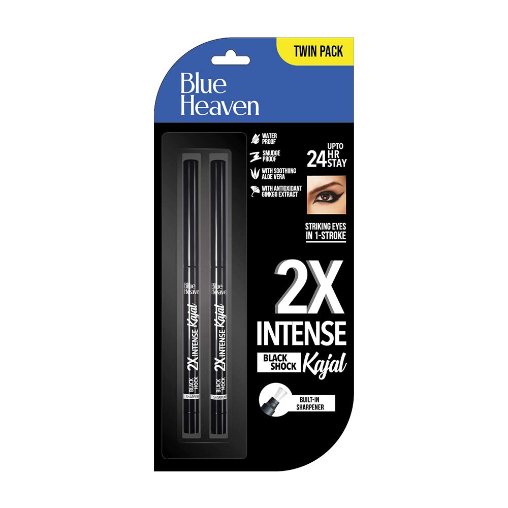 Blue Heaven 2X Intense Kajal Pencil, Black Shock - Pack Of 2 Matte Finish