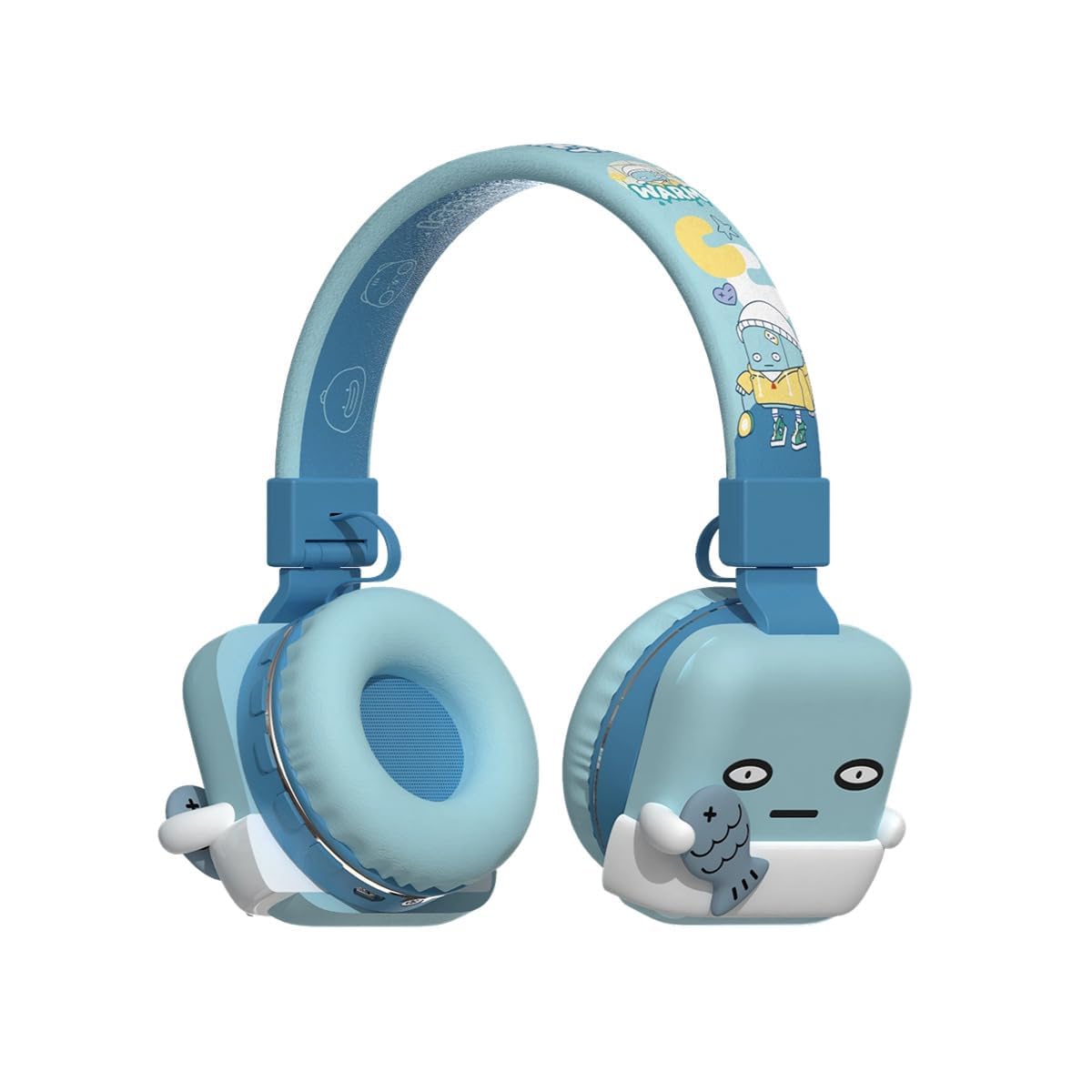 Kids Bluetooth Headphones with Cute Ice Design - Wireless & Wired Over-Ear Headset with Volume Limiter (85dB), Built-in Mic & Foldable Design for Children/School/Travel (Blue, 20H Playtime)