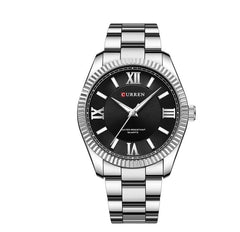CURREN-Men's Stainless Steel Band Watch, Simple, Round Dial, Casual, Fashion, Water Resistant, Quartz, 8453 - SILVER BLACK