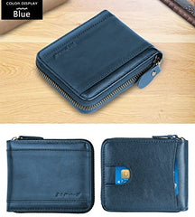 Mens RFID Blocking Wallets Zipper Leather Wallet for Men Bifold RFID Card Holder, Blue50778, M
