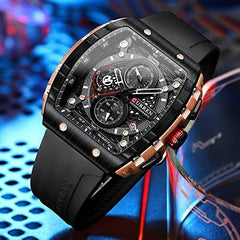 Men's waterproof chronograph watch with silicone strap, 8442 - BLACK