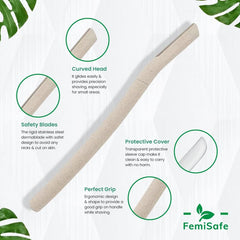FemiSafe Eco Friendly Face Razor | Easy & Safe Painless Hair Removal for Facial Hair & Bikini Area|Organic & Soothing Pack of 3 Razors with Micro Guards|Remove fine hairs effectively