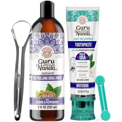 GuruNanda Natural Glow Oral Care Bundle - Sesame Mint Oil Pulling Mouthwash & Hydroxyapatite Toothpaste with Neem for Fresh Breath & Whiter Smiles