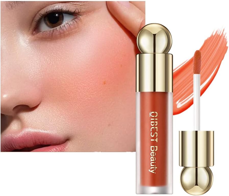 KANZA - Rose Cream Liquid Blush | Natural Flushed Finish Look, Dewy Cheek Tint | Soft Cream Face Blush Stick | Long-Wearing,Perfect Blending Liquid Blush Makeup for Cheeks|3.5g (#05 Orange)
