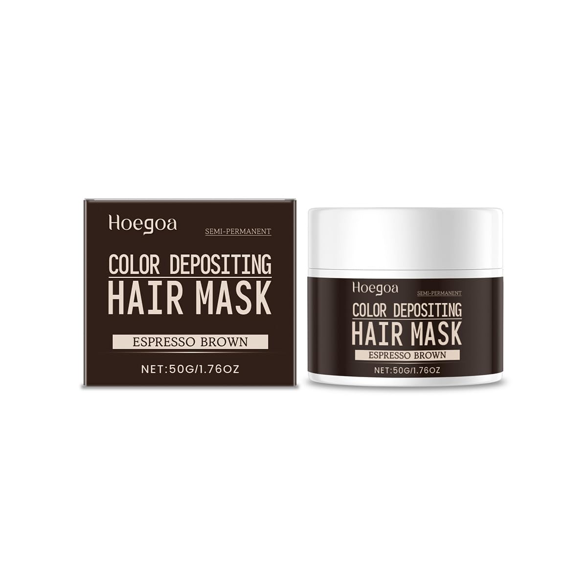 Hoegoa Color Depositing Hair Mask, Hair Dye Conditioner, Hair Dye Shampoo Dark Brown with Persea Gratissima and Cocos Nucifera Oil, Repairs the Hairs Elasticity and Flexibility - 50g/1.76oz