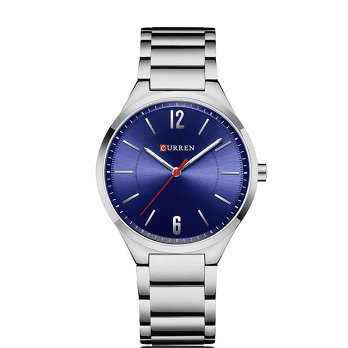 CURREN Mens Analog Watch Stainless Steel Case Blue Dial Silver Stainless Steel Bracelet