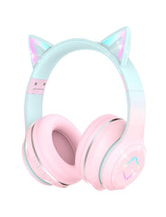 KASTWAVE Kids Bluetooth Headphones with LED Cat Ears, Wireless Wired Mode, 40mm Driver Unit, Foldable Stereo Over Ear Headphones with Mic, Bluetooth 5.1 Girls Headphones for Smartphones, PC, iPad, Pink
