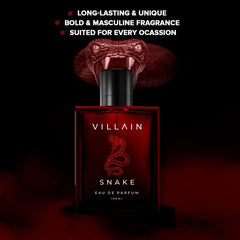 Villain Snake Perfume for Men, Eau De Parfum (EDP) -100ml, Premium Strong, Smoky, and Masculine Fragrance for Men, Best Gift for Men, Amberwood, Oakmoss, Patchouli, and Vetiver