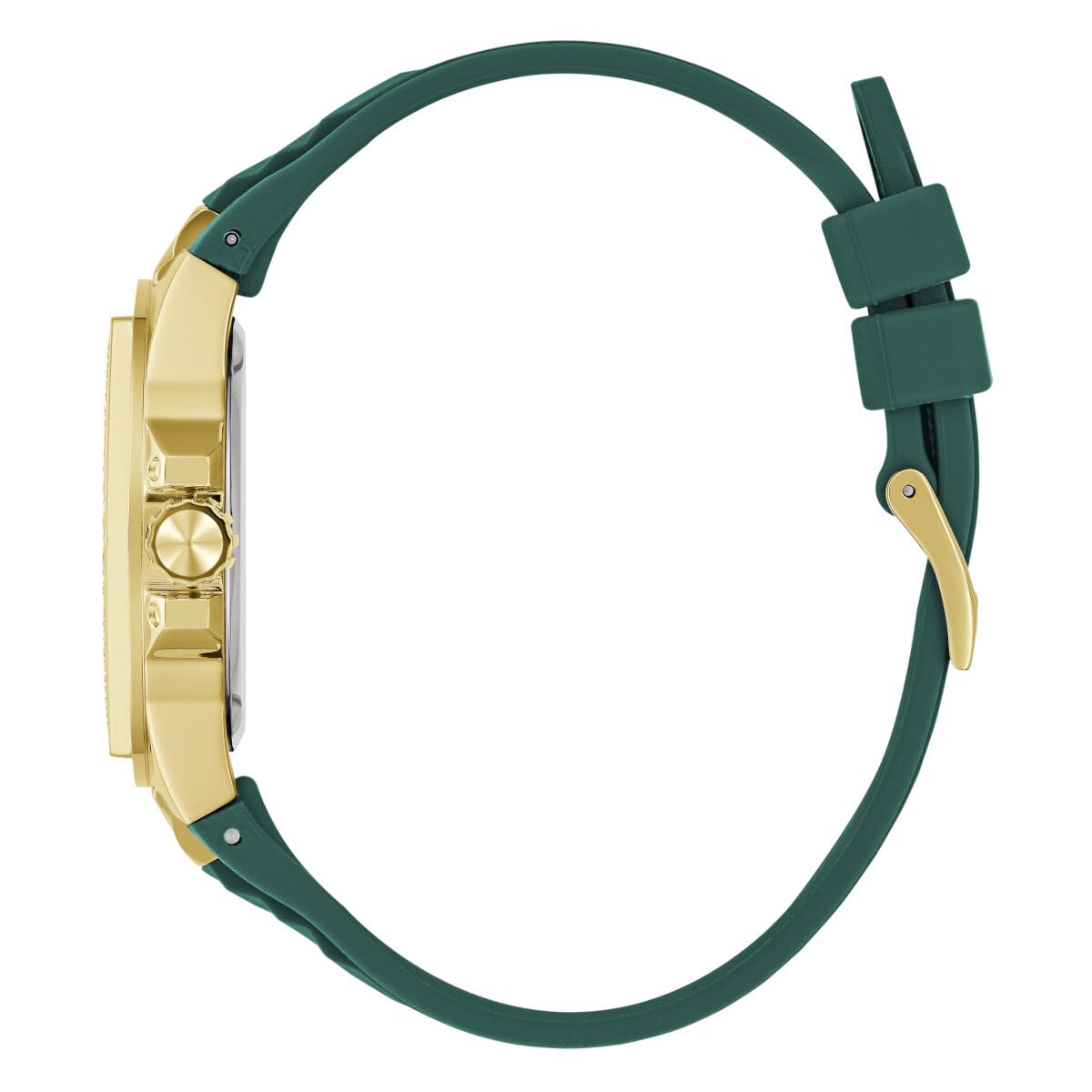 GUESS P GLD CS W/CRYS/SUN CHAMP MF DL/GREEN TEXTURED SILICONE STRP