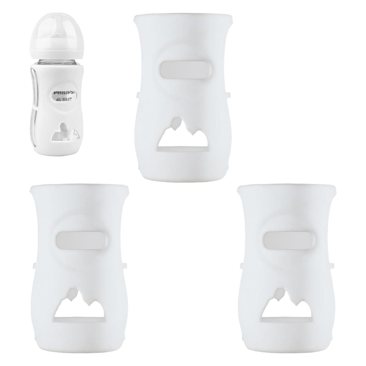 Azonee Natural Glass Baby Bottle Silicone Case, Breakage-Resistant Baby Bottle Holder, BPA Free, Suitable for Babies, Feeding Bottles(Pack Of 3, 8 Oz.)