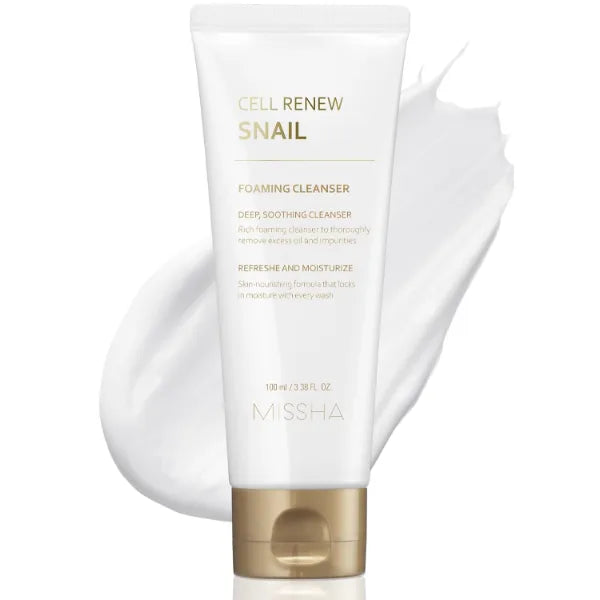 MISSHA Super Aqua Cell Renew Snail Foaming Cleanser 100ml - Korean Skincare Face Wash with Snail Mucin for Deep Cleansing and Hydration