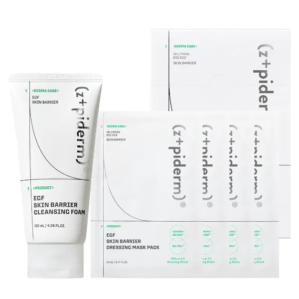 Zipiderm EGF Skin Barrier Set – Gentle Deep Cleansing Foam + Soothing Hydrating Dressing Sheet Masks (4EA), Korean Skincare Duo for Sensitive & Dry Skin, Cleanse & Soothe Care Kit