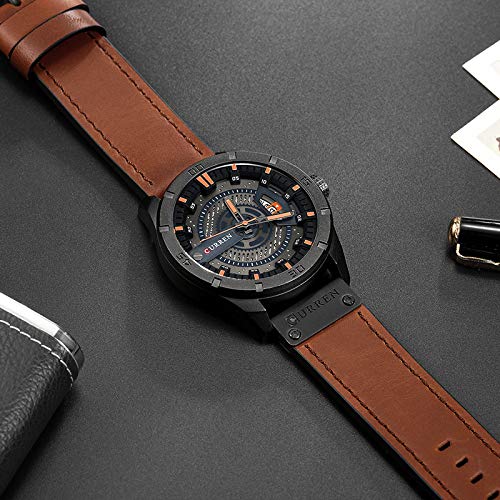 Curren 8301 Leather Round Analog With Date Display Brown Watch for Men