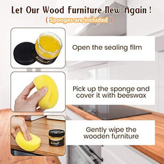 SYDA 2 Pack Beeswax Furniture Polish,Wood Seasoning Beewax ，Natural Wood Wax Traditional Beeswax Polish for Wood & Furniture,Beewax Wood Polish and Cleaner for Furniture Care with 2 sponge