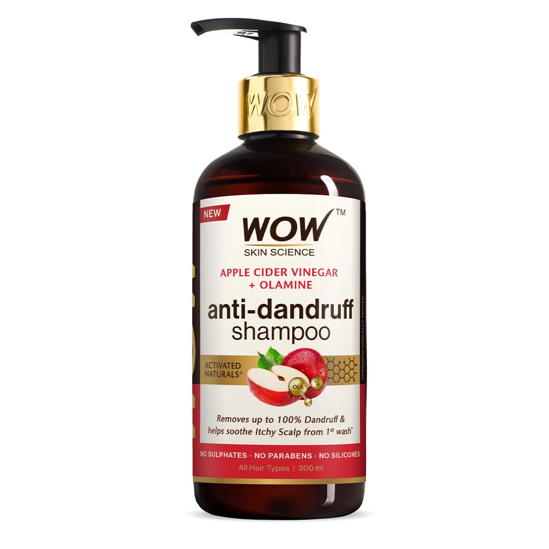 WOW Skin Science Apple Cider Vinegar Shampoo, Reduce Dandruff, Frizz, Split Ends For Hair Loss - Clean Scalp & Boost Gloss, Shine, Paraben, Sulfate Free For All Hair Types - 300ml