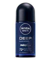 NIVEA MEN Antiperspirant Roll-on for Men, 48h Protection, DEEP Black Carbon Antibacterial, Woody Scent, 50ml