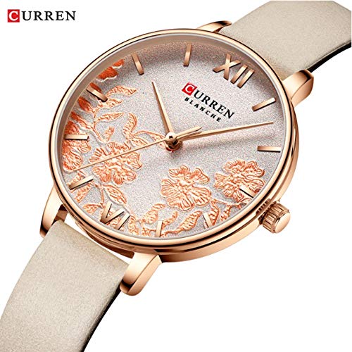 CURREN 9065 Ladies Stainless steel Casual Waterproof Small Dial Pattern Watch leather Band