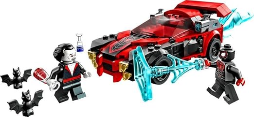 LEGO 76244 Marvel Miles Morales vs. Morbius, Spider-Man Building Toy for Boys and Girls with Race Car and Minifigures, Adventures in the Spiderverse Set