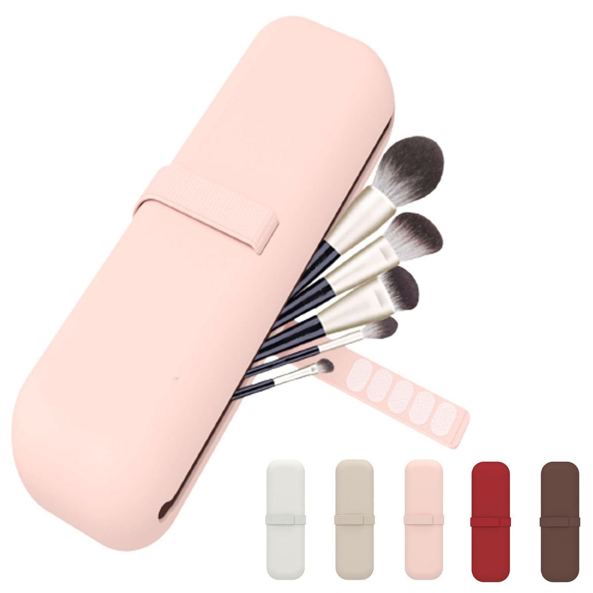 Frimon Makeup Brush Holder Travel - Silicon Cosmetic bag with Binding Strap for Makeup Tools Organizer, Pink, large, Silicone