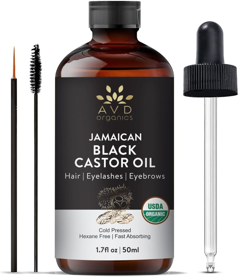 AVD Organics Jamaican Black Castor Oil | 100% Pure and Natural - Premium Grade Oil for Hair, Eyelashes and Eyebrows - Carrier Oil - Hair and Body Oil 50ML