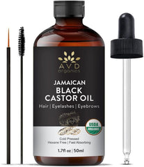 AVD Organics Jamaican Black Castor Oil | 100% Pure and Natural - Premium Grade Oil for Hair, Eyelashes and Eyebrows - Carrier Oil - Hair and Body Oil 50ML
