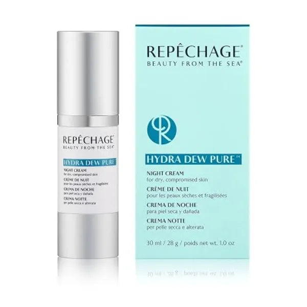 Repechage Hydra Dew Pure Night Cream for Dry Skin - Anti Aging Evening Cream with Peptides and Hyaluronic Acid, Diminishes Fine Lines and Wrinkles, 1fl oz.