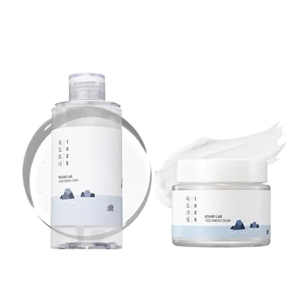 ROUND LAB 2 Step Soothing Moisture Skincare Routine Set, 1025 Dokdo Toner and 1025 Dokdo Cream, Daily Hydrating Skin Care for Acne Prone and Sensitive Skin, Instant Hydration, Korean Skin Care Set