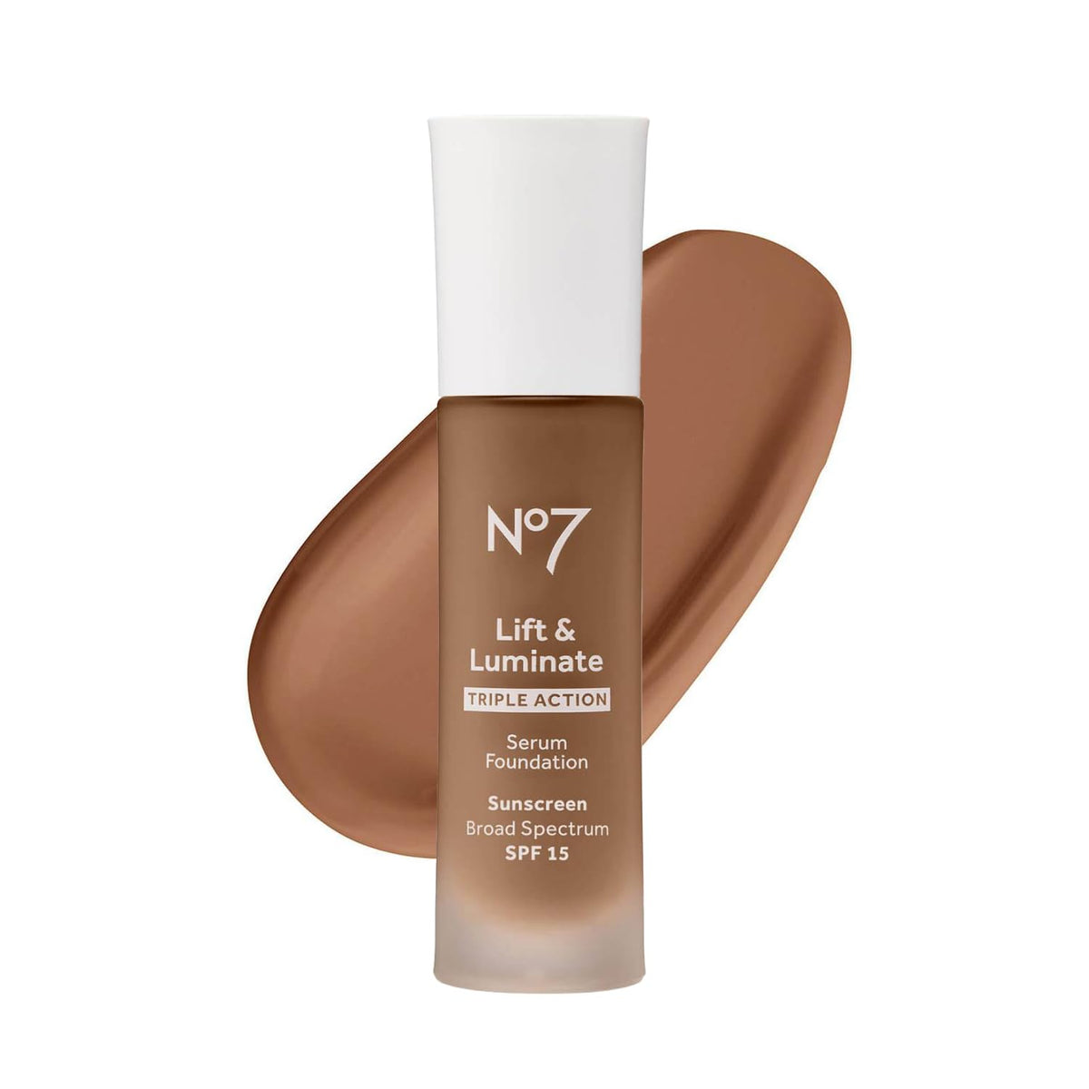 No7 Lift & Luminate Triple Action Serum Foundation - Hazelnut - Liquid Foundation Makeup with SPF 15 for Dewy, Glowy Base - Radiant Serum Foundation for Mature Skin (30ml)