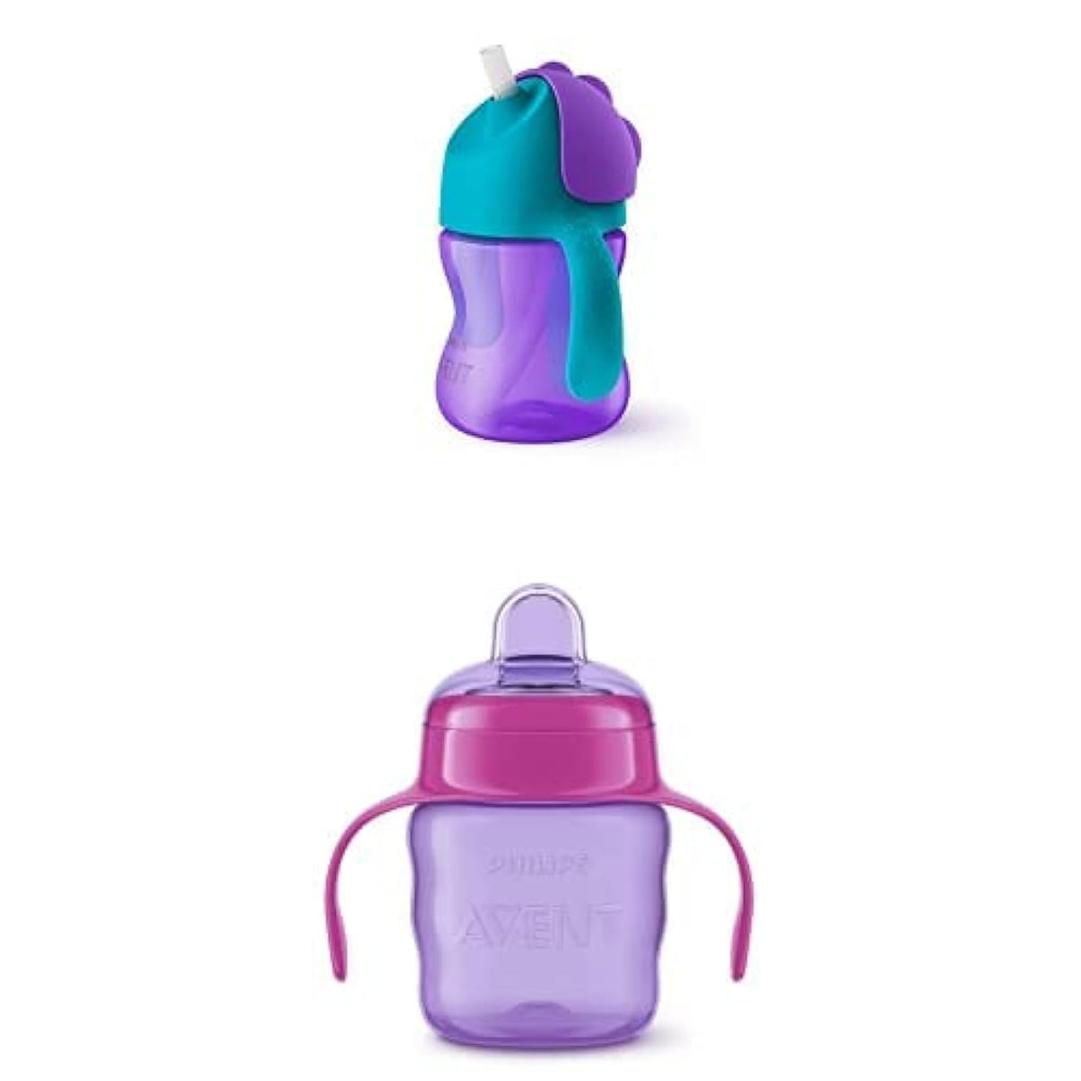 Philips Avent Bendy Straw Cup, 200 Ml, 9+ Months, Assorted Color with Philips Avent Spout Cup, 200 Ml, Pink/Purple, Scf551/03