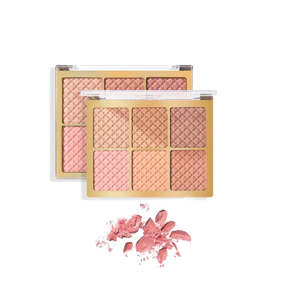 Azonee 6 Colors Facial Blush Palette, 1 Piece Multi Purpose Blusher Facial Highlighter Contour Makeup Palette, Matte Shimmer Pearly Blusher Palette