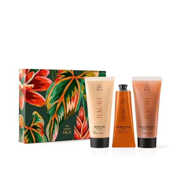 Natura Tukumã Anti Signs of Aging Brazilian Holiday Set Vegan Body Care Gift Set with Hyluronic Acid Body Lotion, Hydrating Hand Cream & Exfoliating Shower Gel Firming & Revitalizing