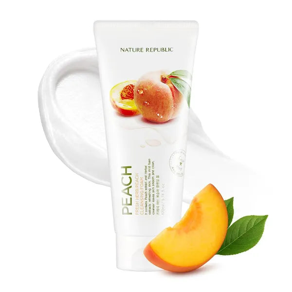 Nature Republic Fresh Herb Peach Cleansing Foam Hydration & Moisturizing Daily Makeup Remover, Nighttime Foaming Pore Cleansing Aloe Face Wash 170ml / 5.74 fl Oz