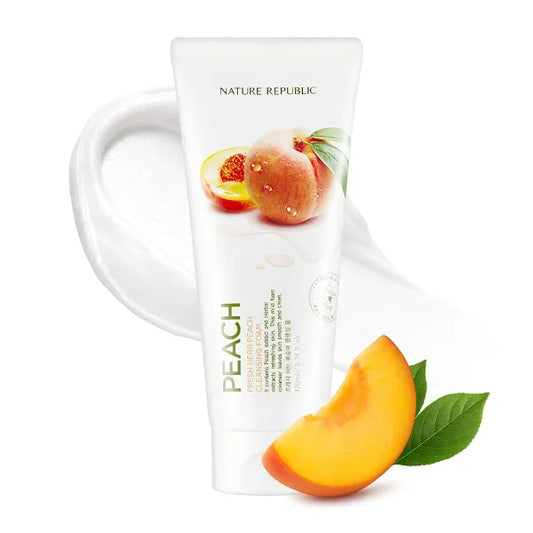 Nature Republic Fresh Herb Peach Cleansing Foam Hydration & Moisturizing Daily Makeup Remover, Nighttime Foaming Pore Cleansing Aloe Face Wash 170ml / 5.74 fl Oz