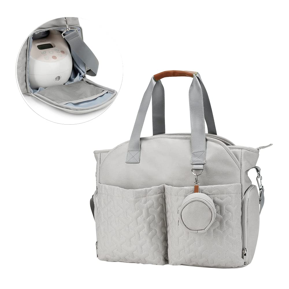 MOMIGO Breast Pump Bag - Baby Diaper Tote Bag with Laptop Sleeve Fit 15 Inch Laptop and Insulation Pocket, Fit Most Breast Pumps Like Medela, Spectra S1,S2 AVENT (Brown)