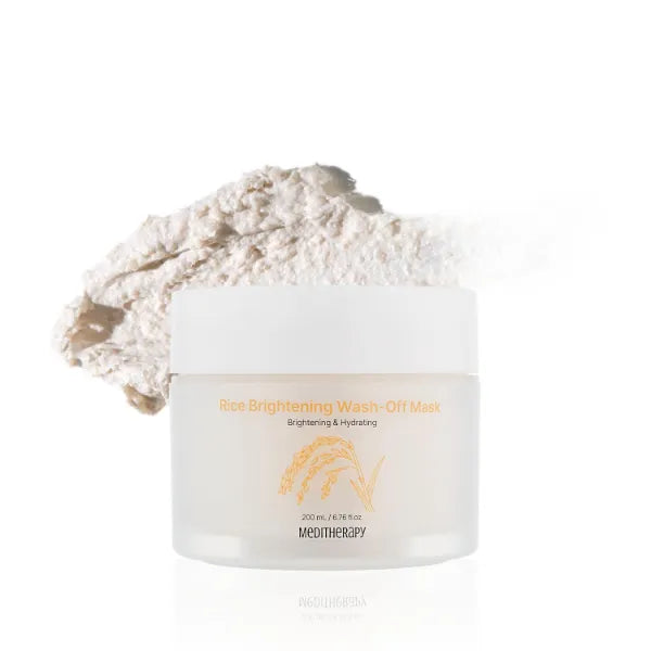 MEDITHERAPY Rice Wash-Off Mask - Korean Glass Skin Face Mask Skincare - Hydrating Rice Clay Mask for Face - Natural Exfoliants Gently Improve Skin Texture, Even Skin Tone, and Restore Radiant Glow - 6.76 fl.oz