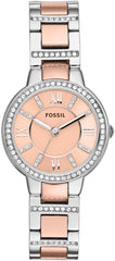 Fossil Womens Quartz Watch, Analog Display and Stainless Steel Strap Multicolor Pink