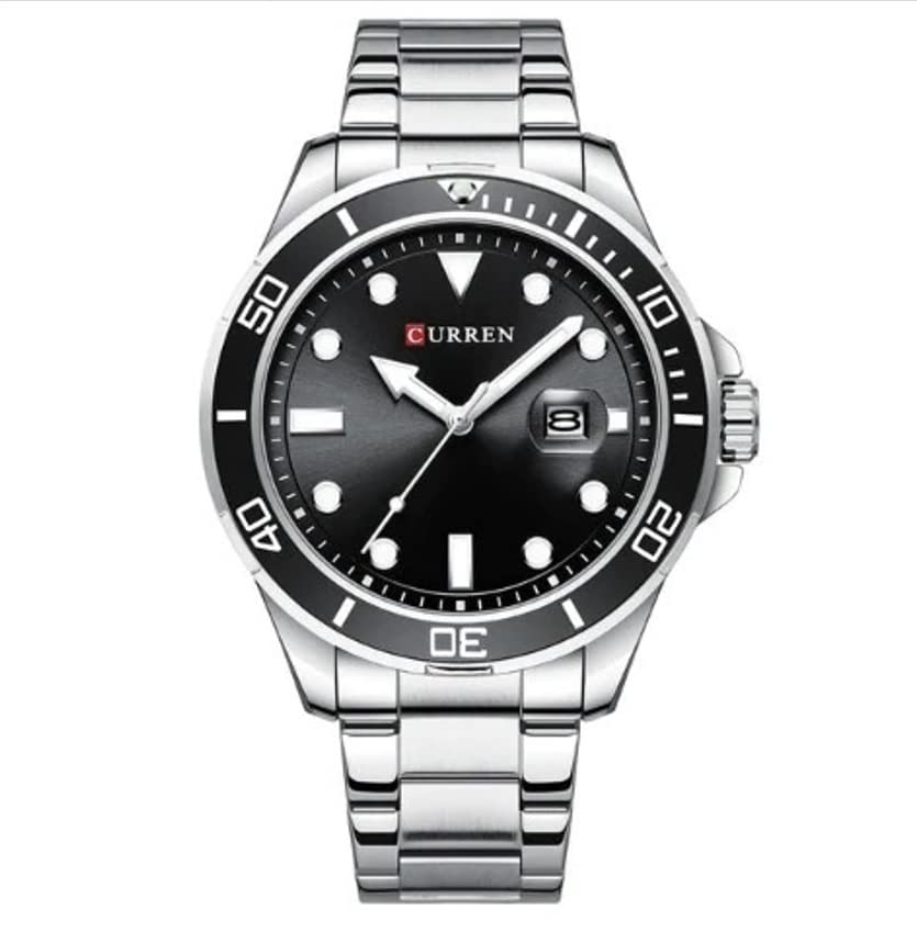 CURREN Men's Analog Watch Stainless Steel Case Black Dial Date Window Stainless Steel Bracelet