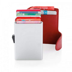 Santhome Card Holder Wallet, Mens Minimalist Slim Metal RFID NFC Blocking Contactless Card Protector Security Pop up wallet (Red)