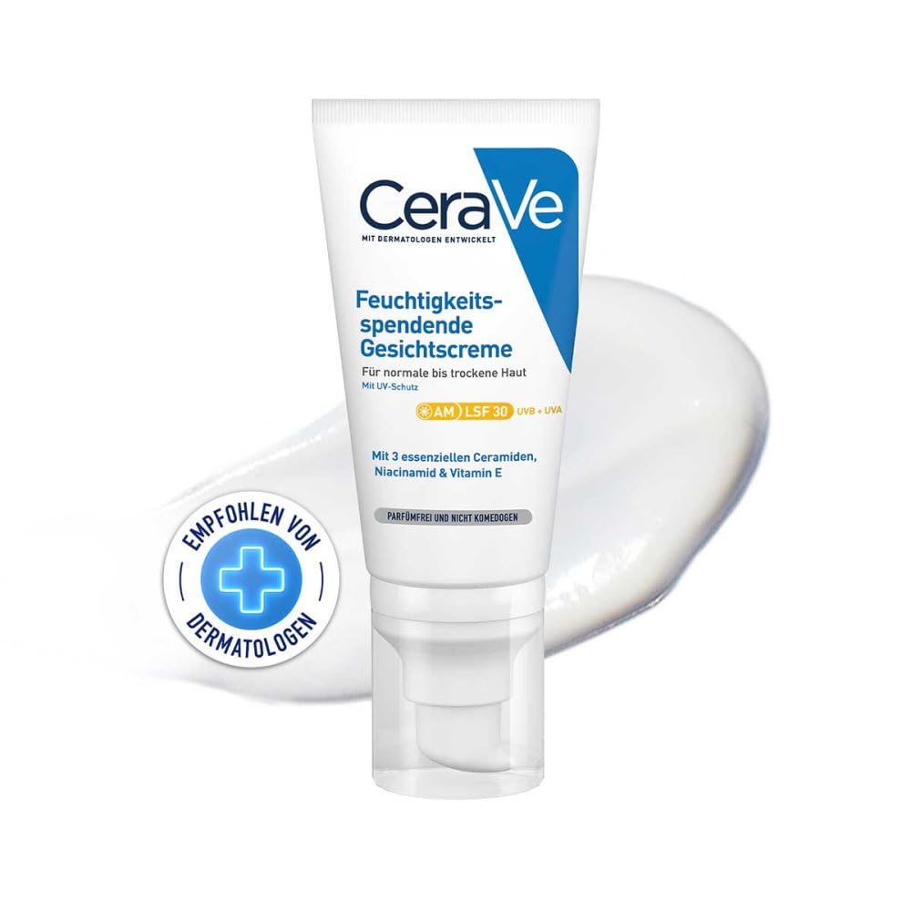 CeraVe Feuchtigkeitsspendende Gesichtscreme mit LSF 30: hydratisierende Tagescreme mit Lichtschutz für normale bis trockene Haut, 1 x 52ml