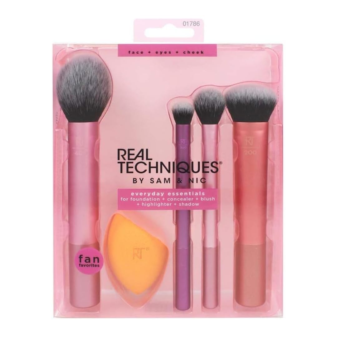 REAL TECHNIQUES Makeup Brushes Set - Everyday Essentials, Enhanced Eye, Flawless Base | Professional Foundation Brush, Concealer Brush | Best Makeup Brushes for All Gifting Occasions