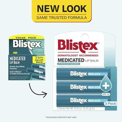 Blistex Medicated Lip Balm Spf 15, 3 Count, Multi, 0.15 Ounce (Pack Of 3)