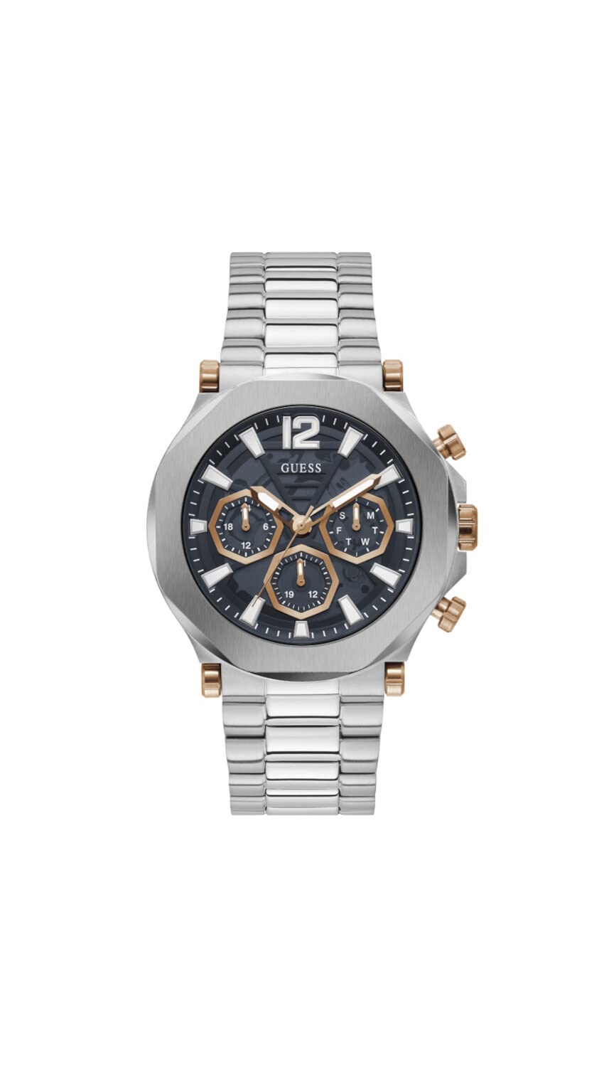 GUESS US Men's Silver-Tone Cut-Through Multifunction Watch