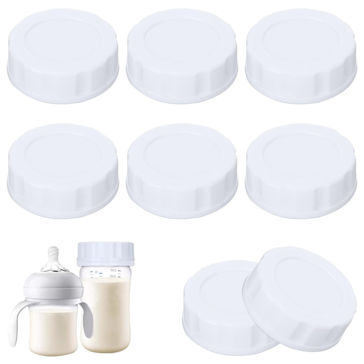 WatDenyFine Pack of 8 Baby Bottle Stoppers for Avent, Replacement Bottle Caps for Baby Bottles with Sealing Ring, Bottle Cap, Travel Bottle Caps Adapted to Avent Wide Neck Bottles, White
