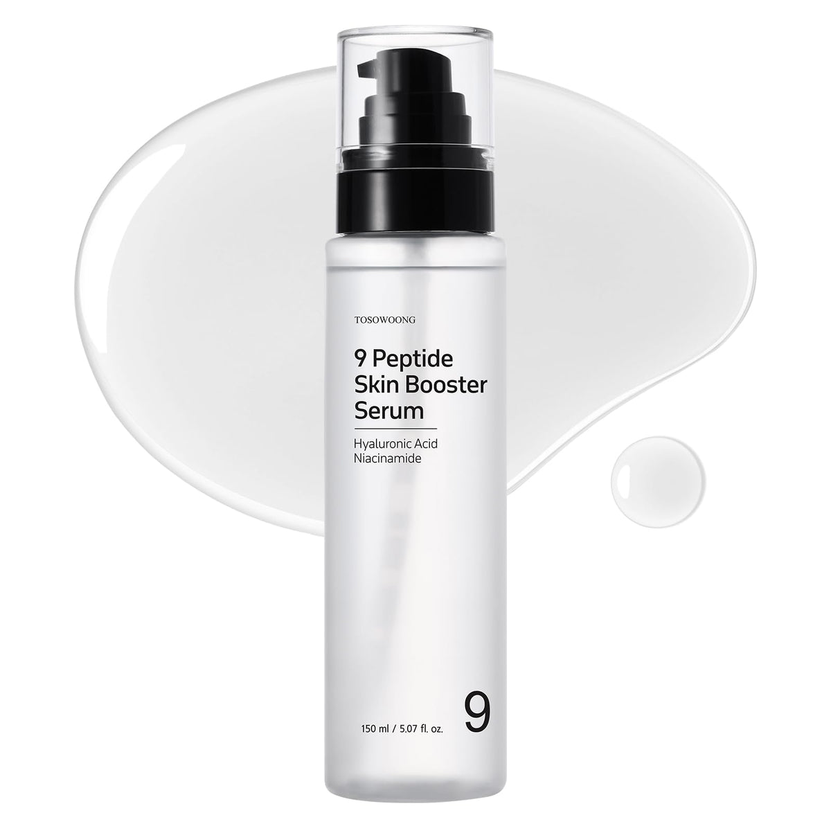 TOSOWOONG 9 Peptide Skin Booster Serum, Niacinamide & Hyaluronic Acid Facial Essence for All Skin Types, Korean Skin Care, Paraben Free, 150ml, 5.07 fl.oz