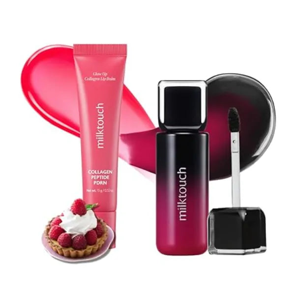 MILKTOUCH Summer proof Lip Combo Black Peel Off Lip Tattoo Black Cherry + Collagen Lip Balm Berry Tart