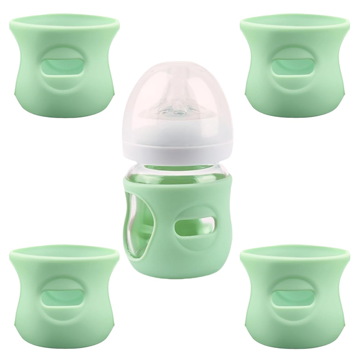QinSuiKai 4 Pack Silicone Sleeves for Avent Natural Glass Baby Bottles, Anti Breakage Baby Bottle Holder, Compatible with Philips Avent Glass Natural Baby Bottle, BPA Free (Green, 4 OZ)